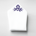 Poszetka folk biała, haft kaszubski granatowy