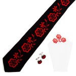 Zestaw z krawatem folk: kolor czarny, haft śląski czerwony