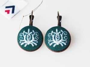 Kolczyki zielone haft kaszubski biały
