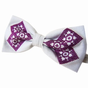 Mucha folk szara, haft Beskid Śląski fioletowy