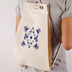 Worek na plecy haft kaszubski niebieski