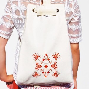 Worek na plecy haft kaszubski pomarańczowy