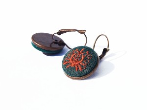 Kolczyki zielone haft kaszubski pomarańczowy 