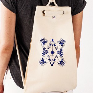 Worek na plecy haft kaszubski niebieski