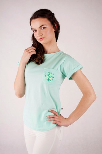 T-shirt miętowy z haftem krakowskim