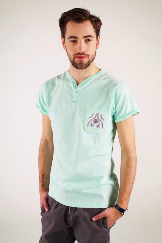 T-shirt miętowy z haftem wielkopolskim