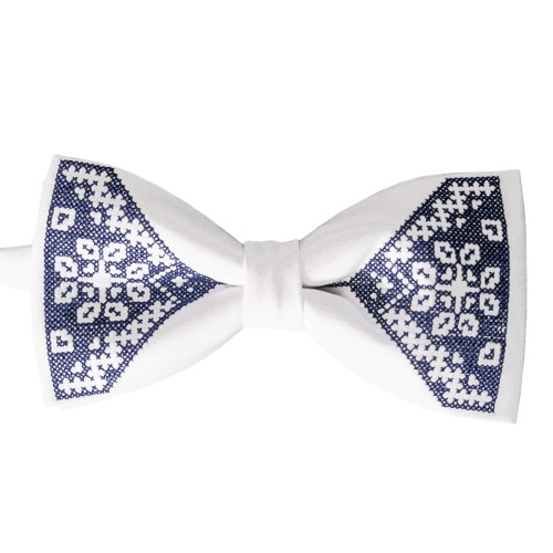 Mucha folk biała z haftem Beskid Śląski granatowym