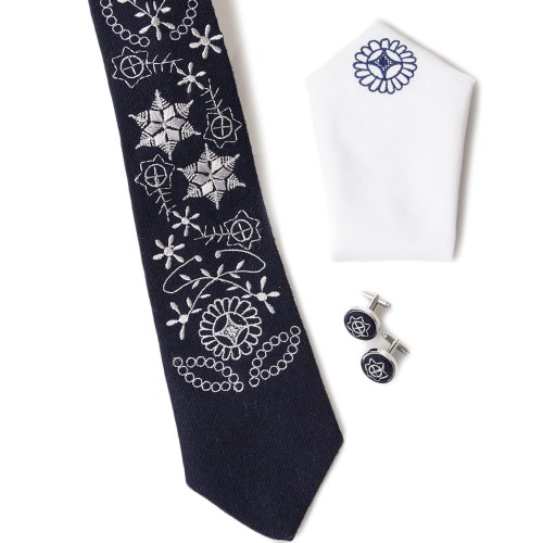 Zestaw z krawatem folk, haft wielkopolski