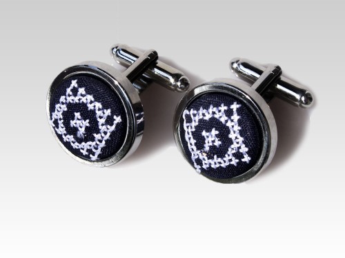 Spinki folk granatowe haft beskidzki