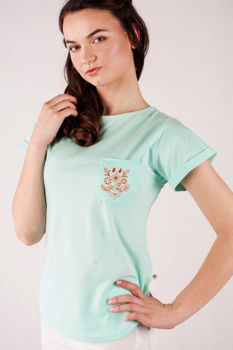 T-shirt miętowy z haftem bamberskim