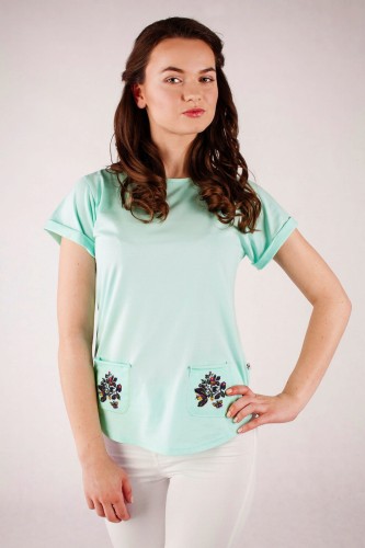 T-shirt miętowy z haftem hrubieszowskim