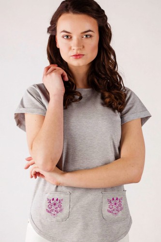 T-shirt szary z haftem bamberskim