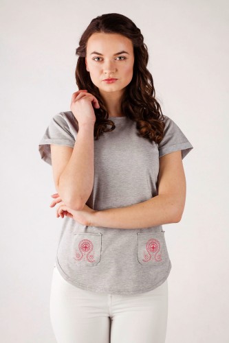 T-shirt szary z haftem wielkopolskim