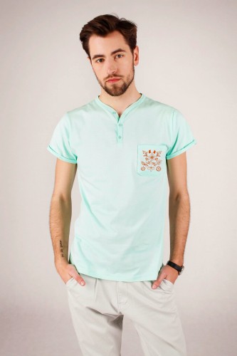 T-shirt miętowy z haftem bamberskim