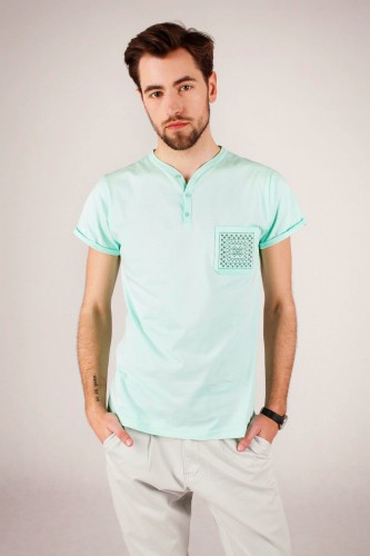 T-shirt miętowy z haftem kieleckim