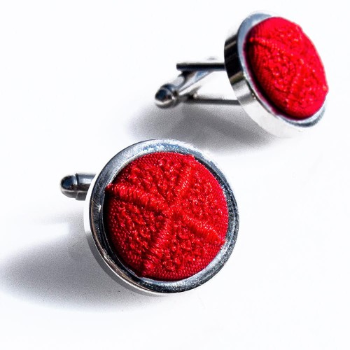 Spinki folk czerwone haft kaszubski