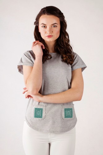 T-shirt szary z haftem kieleckim