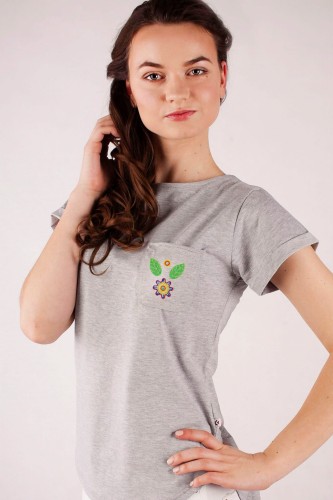 T-shirt szary z haftem mazowieckim