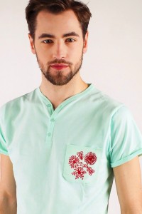 T-shirt miętowy haft wilanowski