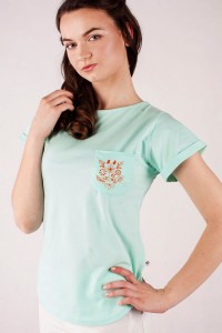 T-shirt miętowy haft bamberski - single