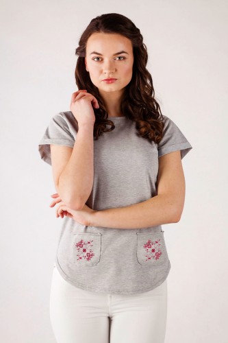 T-shirt szary z haftem kaszubskim