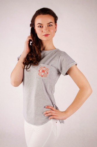 T-shirt szary z haftem warmińskim