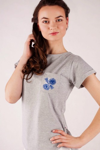 T-shirt szary z haftem wilanowskim