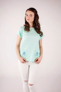 T-shirt miętowy haft wielkopolski - double