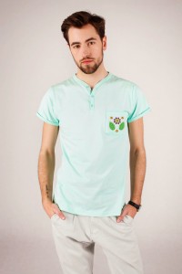 T-shirt miętowy haft mazowiecki